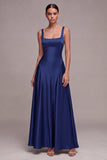 Square Neck Satin Purple A Line Maxi Formal Dress
