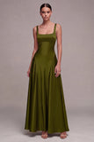 Square Neck Satin Purple A Line Maxi Formal Dress