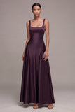 Satin Plum A Line Maxi Formal Dress