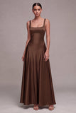 Square Neck Satin Purple A Line Maxi Formal Dress