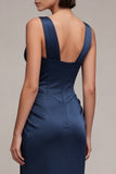 Navy Corset Lace Pleated Mermaid Maxi Formal Dress