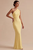One Shoulder Ruched Mermaid Daffodil Maxi Formal Dress