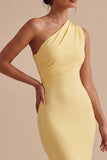 One Shoulder Ruched Mermaid Daffodil Maxi Formal Dress