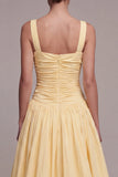 Daffodil A Line Ruched Pleated Maxi Formal Dress with Slit