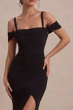Cold Shoulder Black Ruched Mermaid Maxi Formal Dress