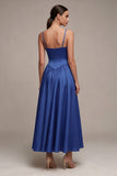 Royal Blue Pleated A Line Formal Dress