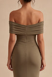 Khaki Off the Shoulder Ruched Mermaid Maxi Formal Dress