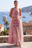 Dusty Rose Sparkly Mermaid Strapless Wedding Guest Dress With Streamer