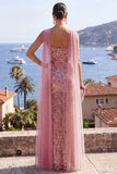 Dusty Rose Sparkly Mermaid Strapless Wedding Guest Dress With Streamer