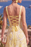 Square Neck Green Floral A Line Beaded Wedding Guest Dress