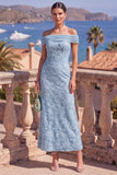 Off the Shoulder Floral Mermaid Sage Green Wedding Guest Dress With Beading