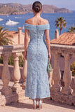 Off the Shoulder Floral Mermaid Sage Green Wedding Guest Dress With Beading