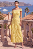Off the Shoulder Floral Mermaid Sage Green Wedding Guest Dress With Beading