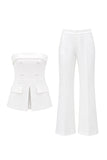 Strapless White 2-Piece Double Breasted Slim Fit Women Suits