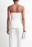Strapless White 2-Piece Double Breasted Slim Fit Women Suits