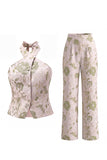 Halter Golden Floral 2 Piece Slim Fit Women Suits