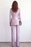 Peaked Lapel Purple Floral Brocade 2 Piece Women's Suits