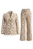 Grey Blue Floral Peaked Lapel 2 Piece Women's Suits