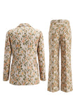 Grey Blue Floral Peaked Lapel 2 Piece Women's Suits