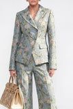 Grey Blue Floral Peaked Lapel 2 Piece Women's Suits