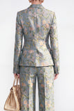 Grey Blue Floral Peaked Lapel 2 Piece Women's Suits