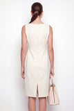 Ivory Bodycon Bateau Neck Midi Work Dress with Slit