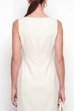 Ivory Bodycon Bateau Neck Midi Work Dress with Slit