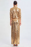 Sparkly 2-Piece Golden Women's Suits with Slit