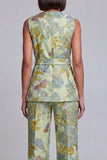 Navy Pink V-Neck Floral 2-Piece Women Suits