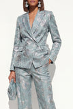 Blush Peaked Lapel Jacquard 2-Piece Women Suits