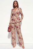 Blush Peaked Lapel Jacquard 2-Piece Women Suits