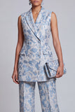 Dusty Blue Jacquard Peak Lapel 2-Piece Women Suits