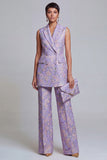 Dusty Blue Jacquard Peak Lapel 2-Piece Women Suits