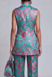Dusty Blue Jacquard Peak Lapel 2-Piece Women Suits