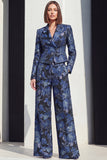 Black Silver Peaked Lapel 2-Piece Jacquard Women's Suits
