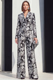 Black Silver Peaked Lapel 2-Piece Jacquard Women's Suits