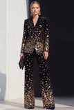 Black Champagne Sequin Peak Lapel 2-Piece Women's Suits