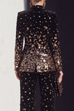 Black Champagne Sequin Peak Lapel 2-Piece Women's Suits