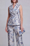Grey Blue Flower Peak Lapel 2-Piece Women Suits