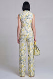 Grey Blue Flower Peak Lapel 2-Piece Women Suits