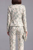Dusty Green 3-Piece Jacquard Women Suits
