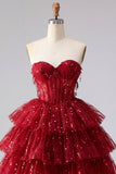 Corset A-Line Burgundy Sweetheart Tiered Homecoming Dress