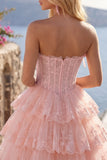 Strapless Floral Corset Tulle A-Line Blush Tiered Homecoming Dress
