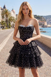 Sweetheart Corset White A-Line Tiered Ruched Homecoming Dress