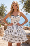 Sweetheart Corset White A-Line Tiered Ruched Homecoming Dress