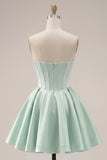 Strapless A-Line Mint Corset Homecoming Dress