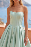 Strapless A-Line Mint Corset Homecoming Dress