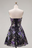 Sweetheart Black A-Line Sequin Floral Homecoming Dress