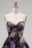 Sweetheart Black A-Line Sequin Floral Homecoming Dress