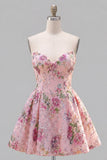 Sweetheart Black A-Line Sequin Floral Homecoming Dress